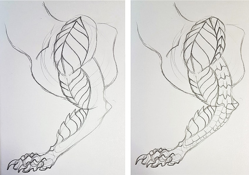 how to draw dragon legs