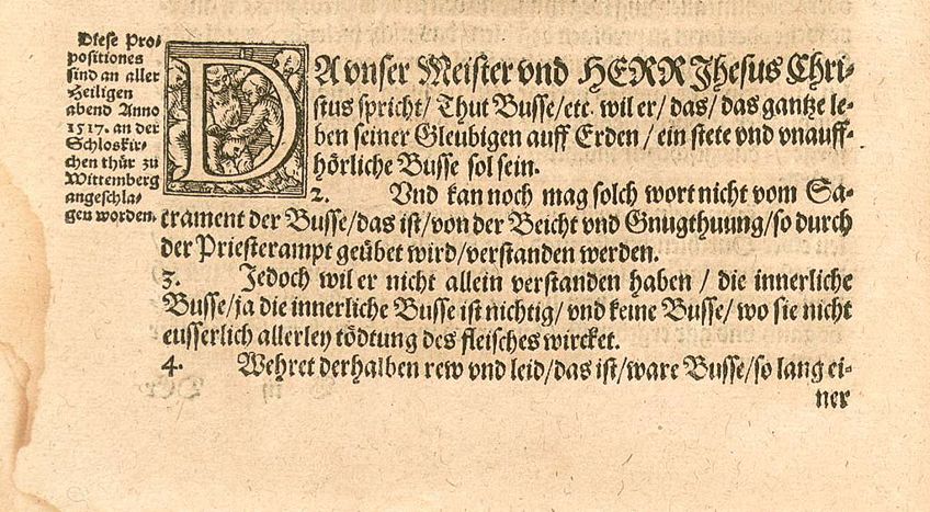Beginning of the text of the first printing of the German version of the 95 Theses in 1557