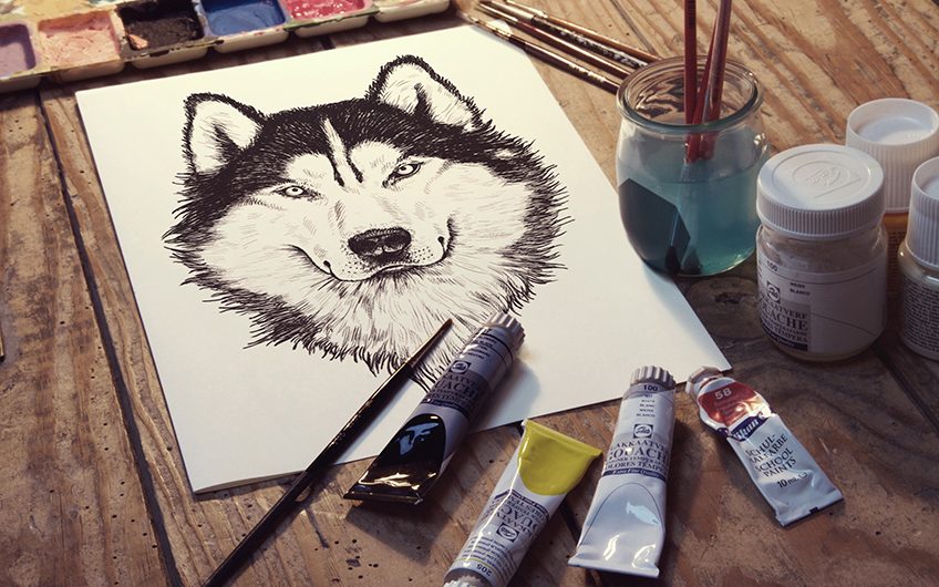 drawings of wolf heads