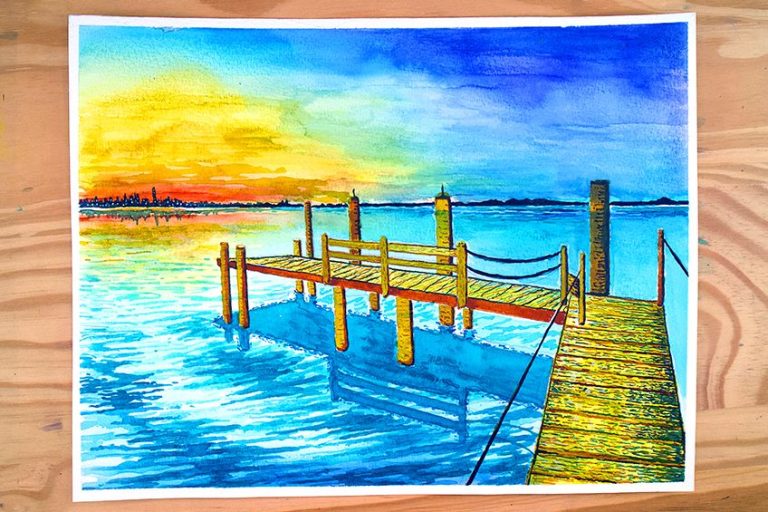 Watercolor Landscape – Easy Waterfront Scene Painting Tutorial