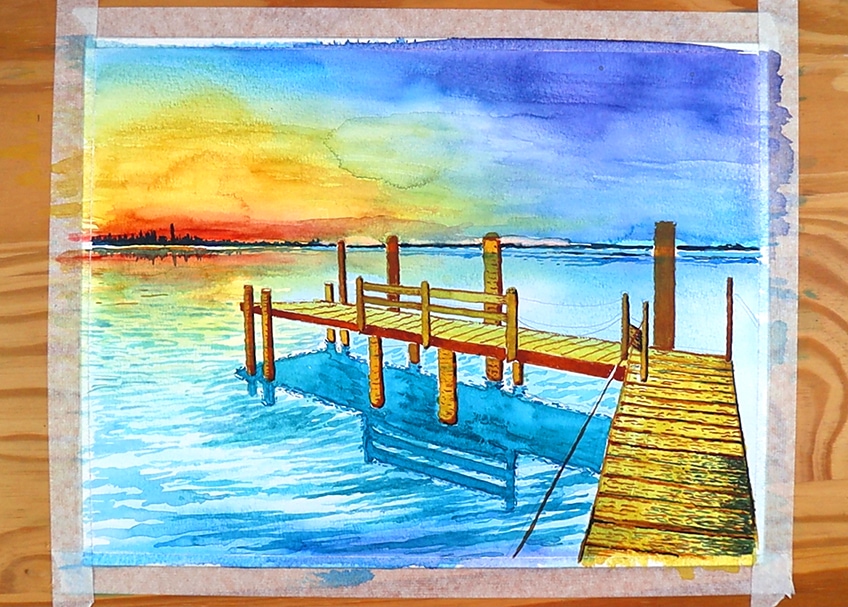 Watercolor painting of beautiful landscape scenery with pond easy - YouTube