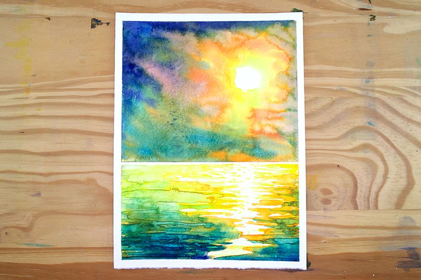 Learn how to paint a Sunset with watercolor