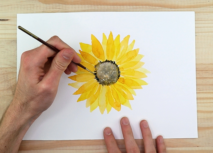 painting a sunflower in watercolor