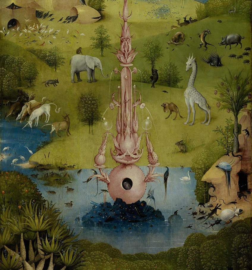 Animals in the Bosch Triptych-Left-Panel