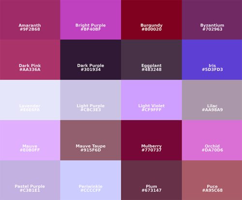 Shades of Purple - The Best 160 Purple Tones To Use