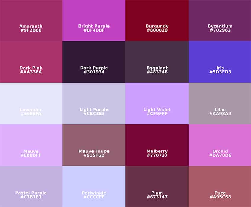 shades of purple color