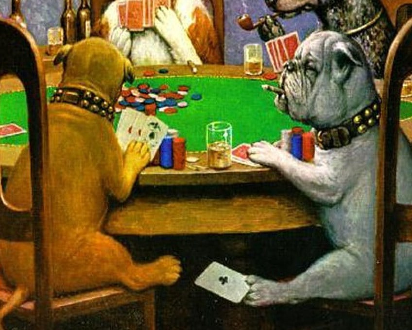 Close-Up of Dogs Playing Poker Painting