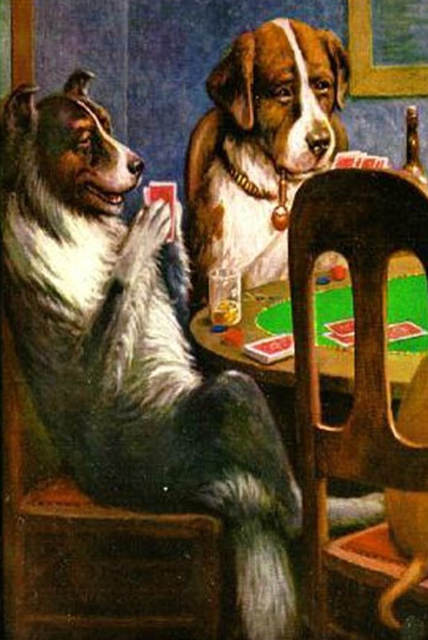 Dogs Playing Poker Painting Detail