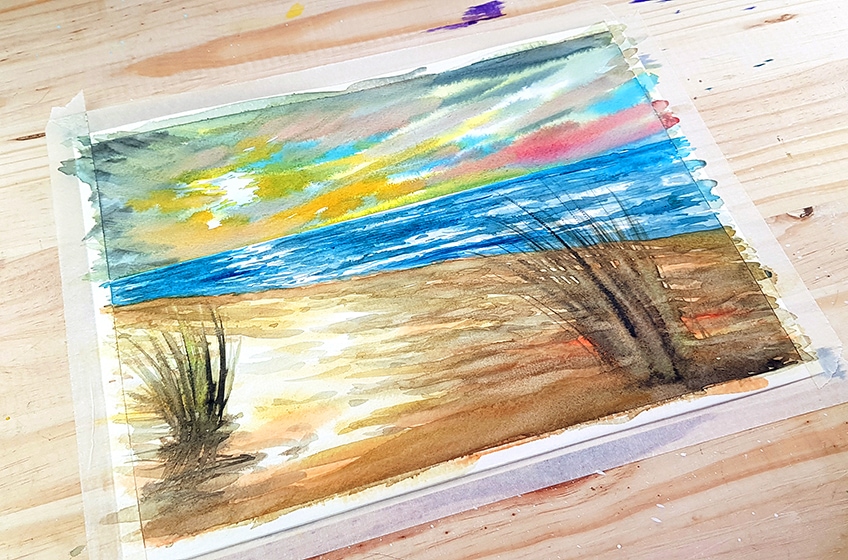 easy watercolor beach scene 21