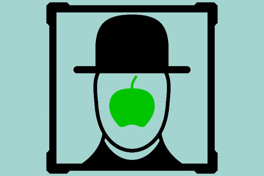 surrealist painting man with apple face