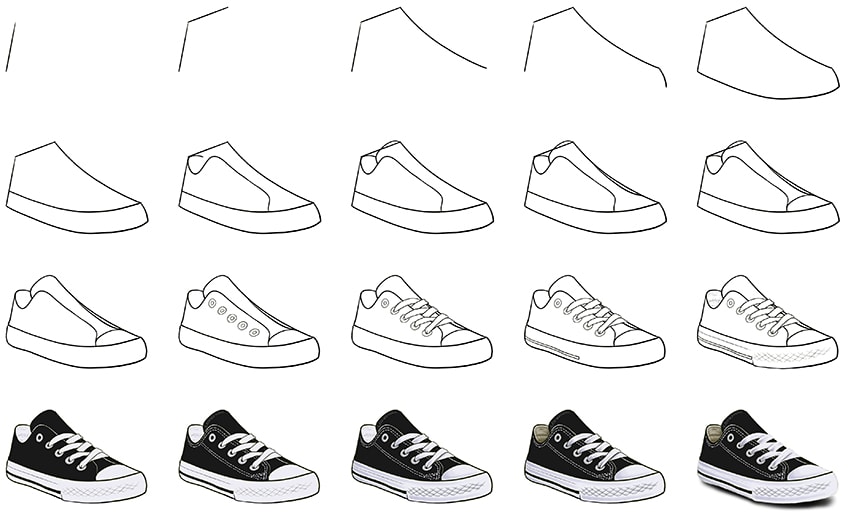 shoe drawing step by step