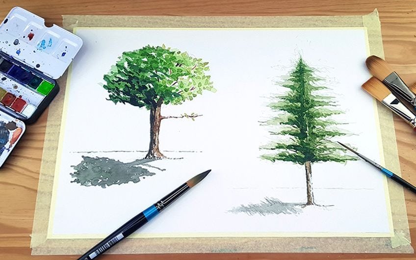 How to paint watercolor trees