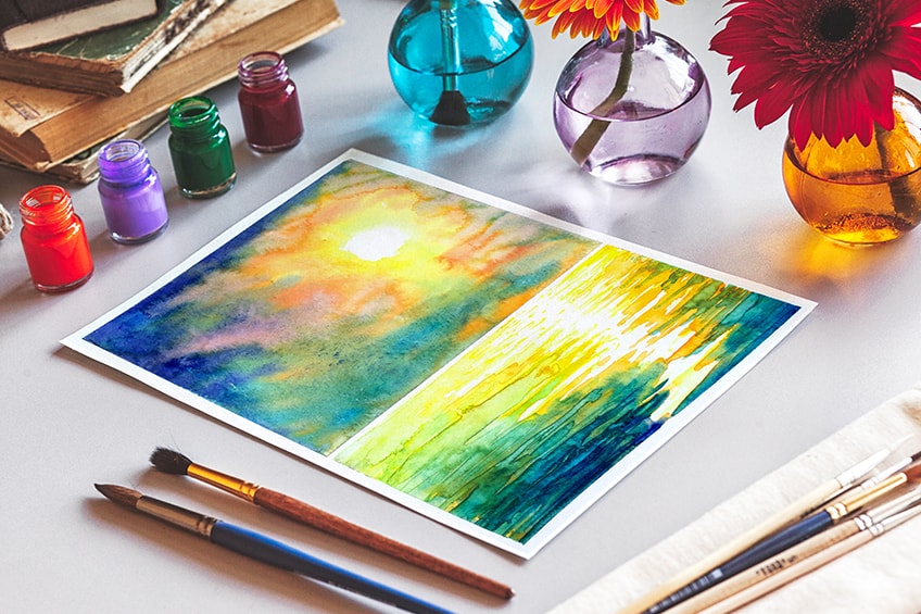 how to paint a sunset with watercolors