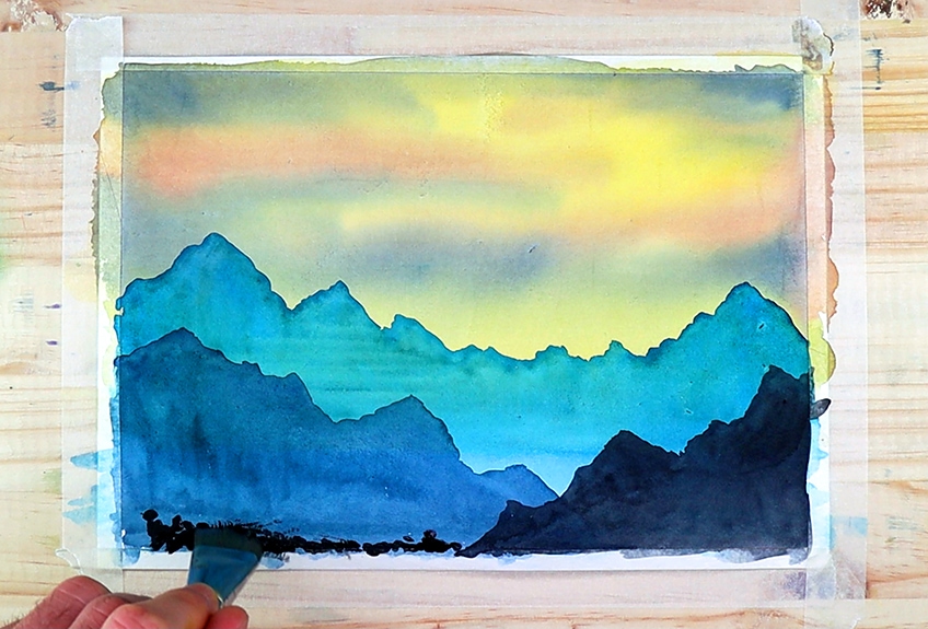 Easy, Abstract watercolor Painting with Masking Tape Suitable for Beginners  