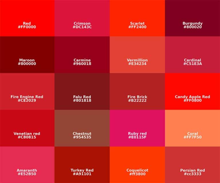 Shades of Red - All 260+ Most Popular Red Tones
