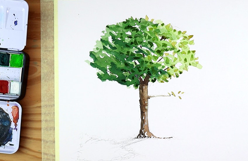 watercolor tree drawing easy