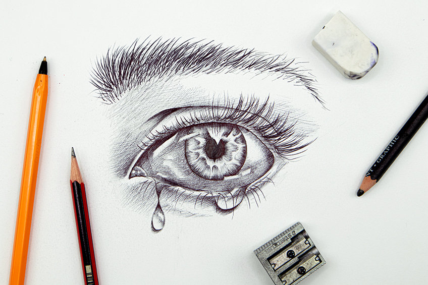 How to Draw a Realistic Eye with a Tear - YouTube