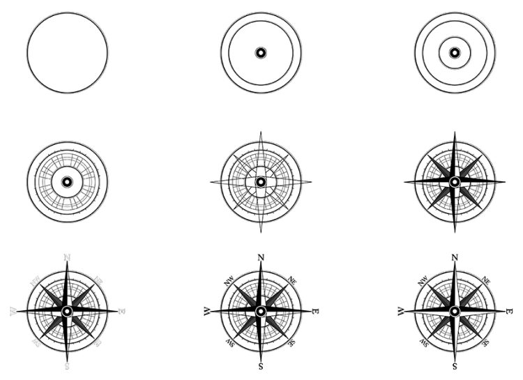 How to Draw a Compass Rose A StepbyStep Compass Sketch Tutorial