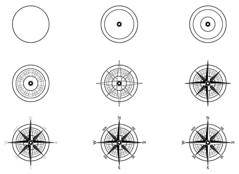 How to Draw a Compass Rose - A Step-by-Step Compass Sketch Tutorial