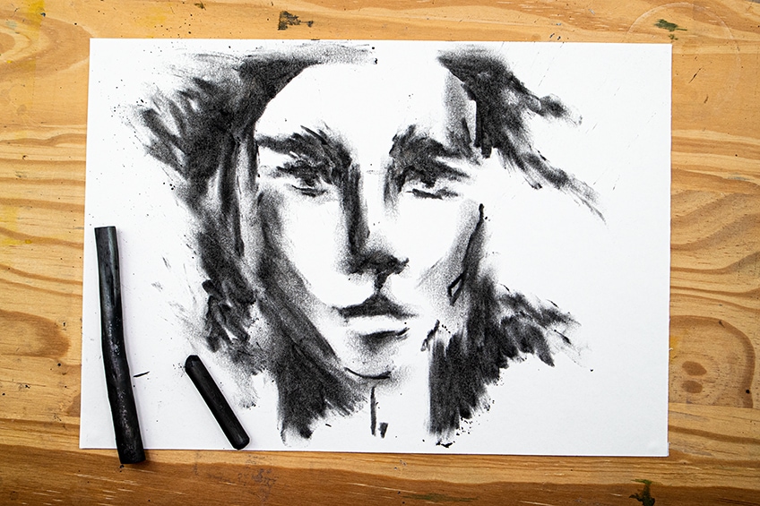 ABSTRACT CHARCOAL AND TAPE DRAWING TECHNIQUE 