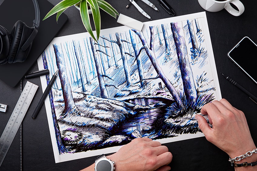 how to draw a forest