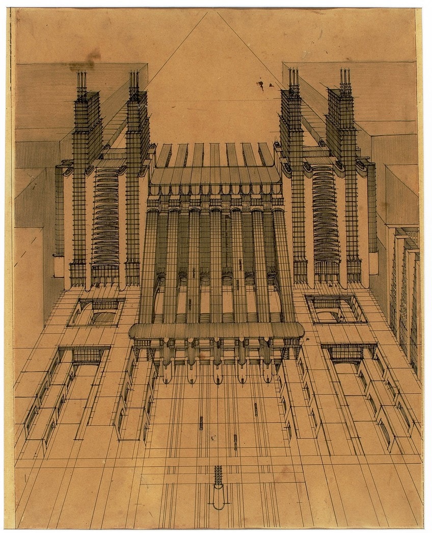 futuristic building drawing