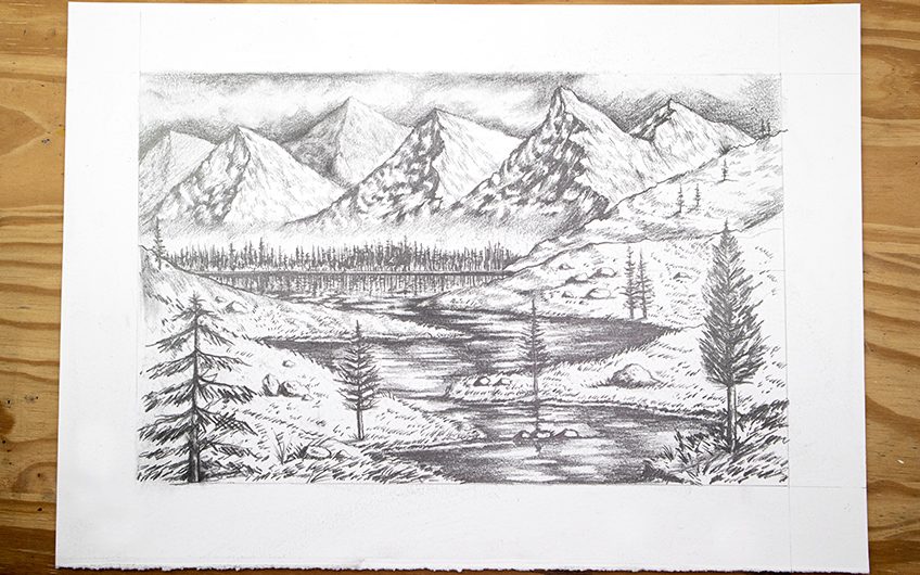 hill drawing with pencil shading - YouTube
