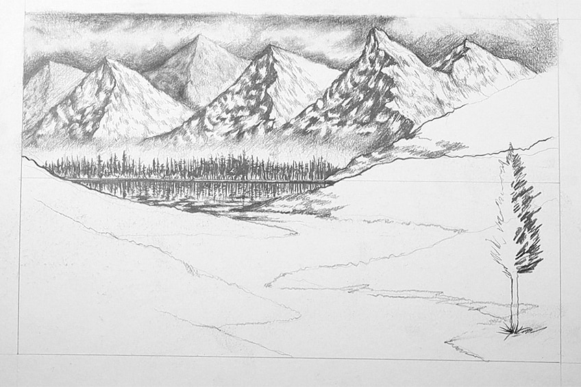 Hand drawn mountains landscape pencil sketch Vector Image-saigonsouth.com.vn