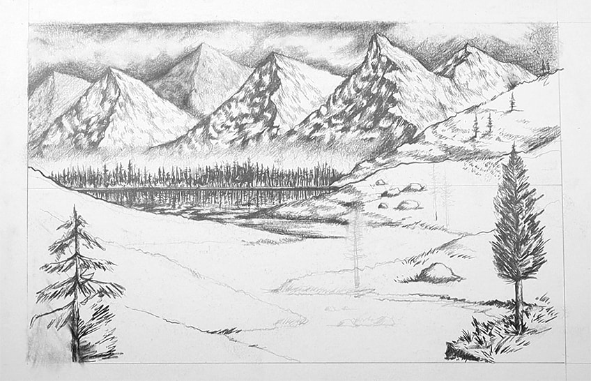 How to Draw a simple Landscape - Easy Pencil Drawing 