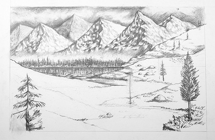 how to draw easy pencil sketch scenery for kids,landscape pahar and river  side scenery drawing - YouTube
