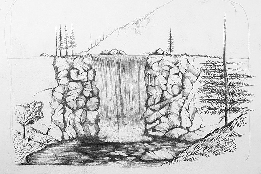 realistic waterfall drawing