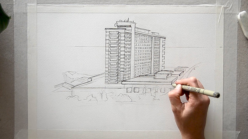 skyscraper drawing perspective