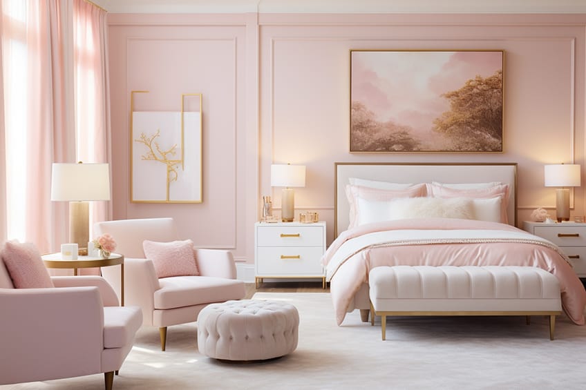 gold and pink bedroom