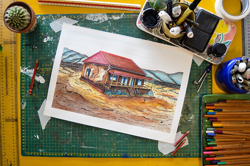 Digital illustration of a simple house sketch design Stock Photo - Alamy
