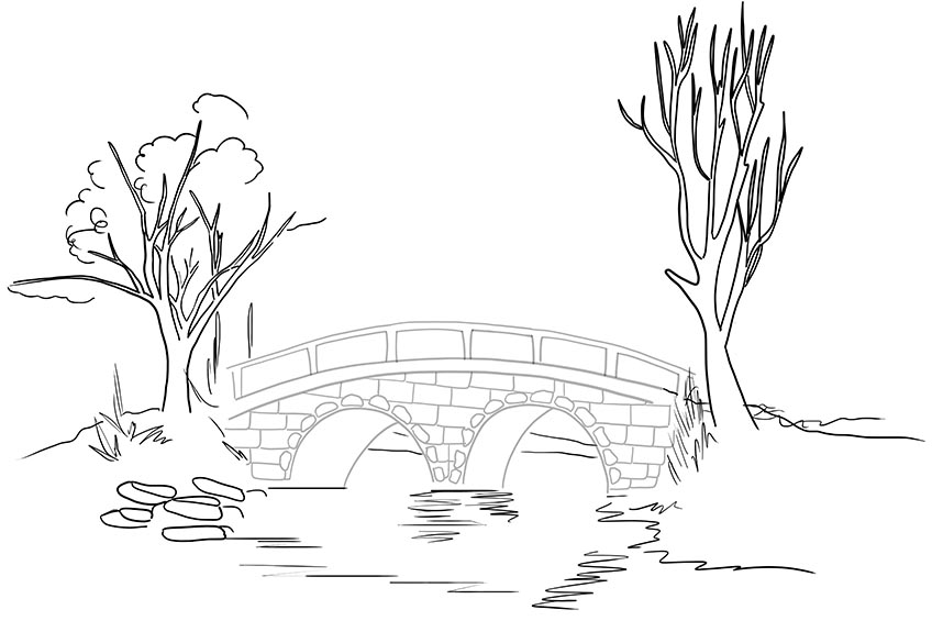 How to Draw a Bridge Over Water Step 4