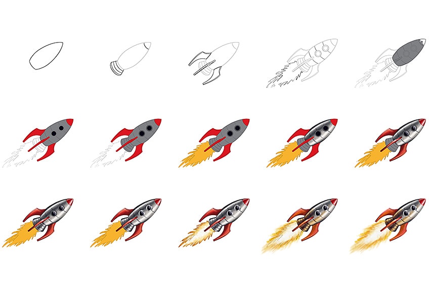 Rocket in space drawing with colours for beginners very easy step by step -  YouTube
