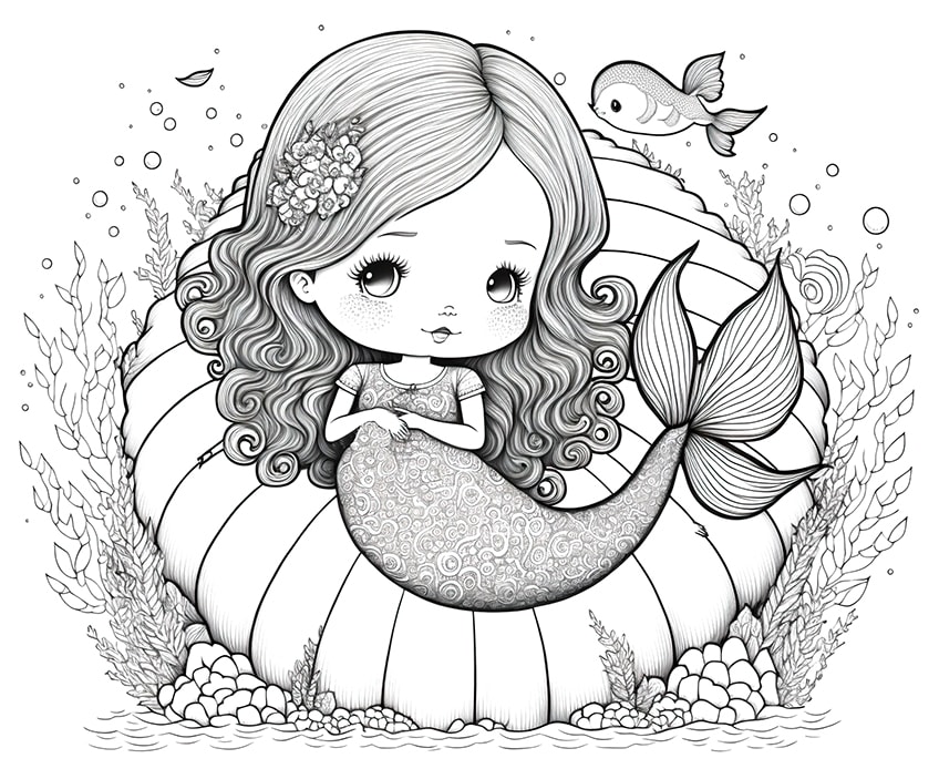 coloring pages of pretty mermaids