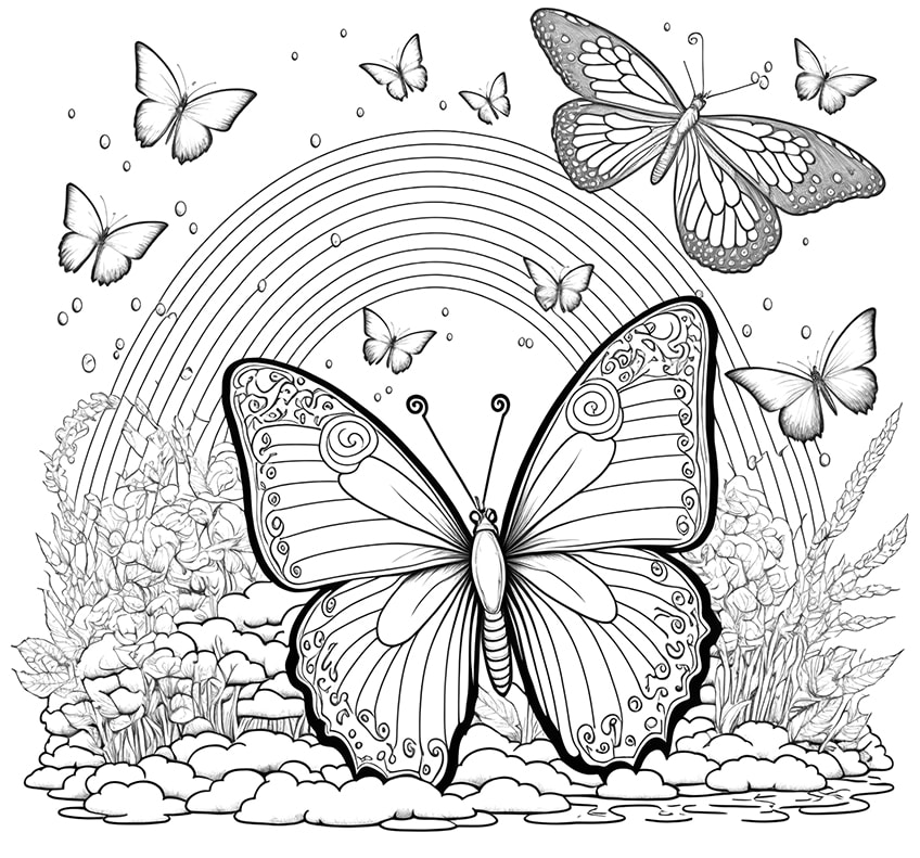 rainbows and butterflies coloring pages