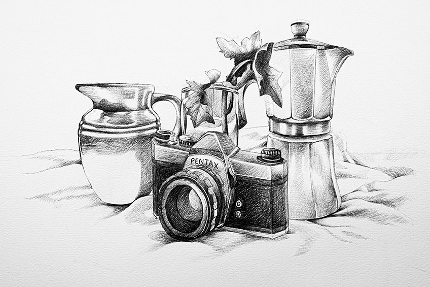 A coffee maker  Pencil drawings Object drawing Still life drawing