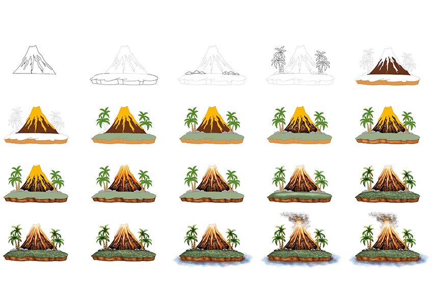 Volcano Sketch Collage