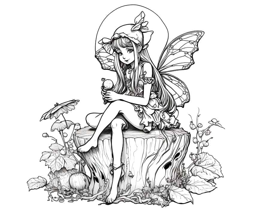 fairy and mushroom coloring page