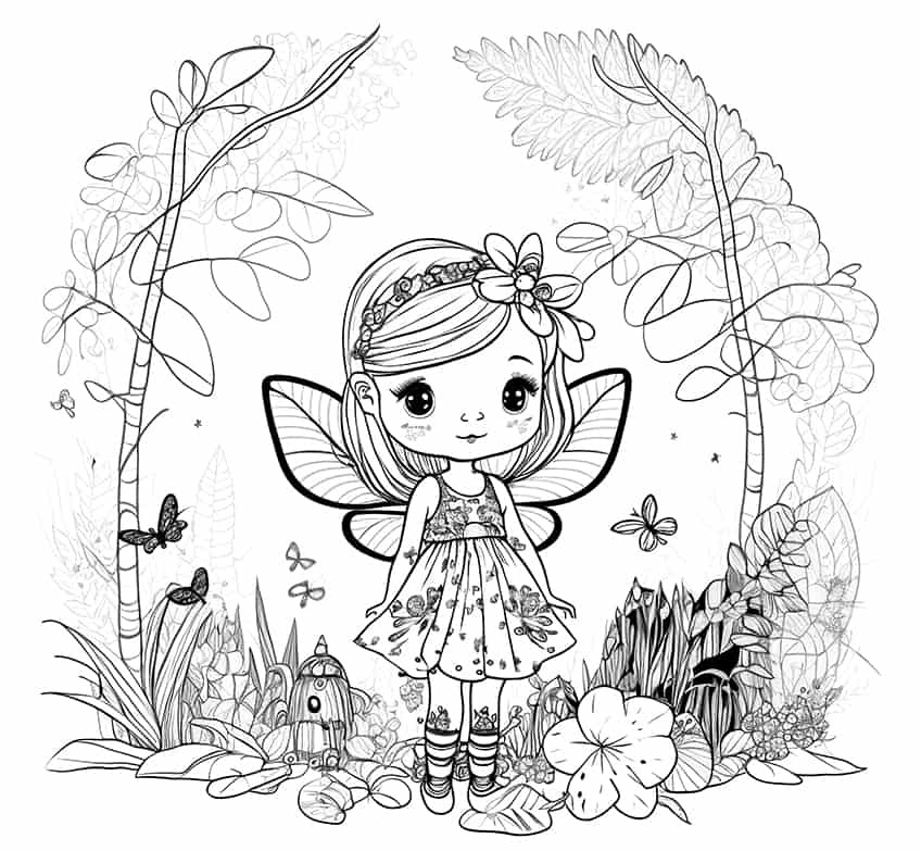 fairy in forest coloring page