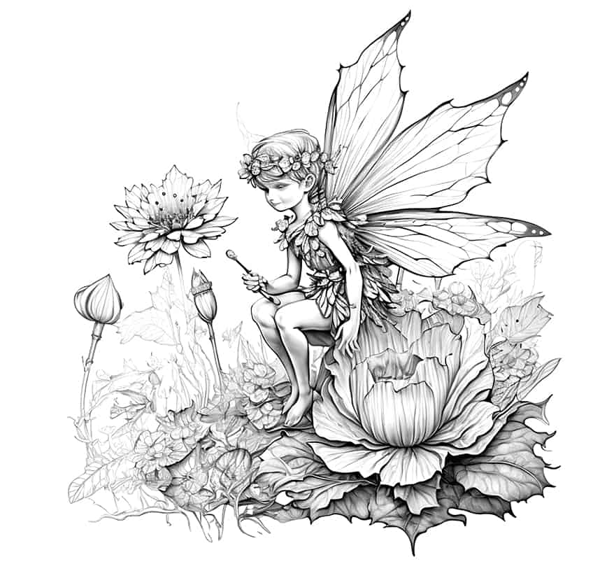 fairy on flower coloring page