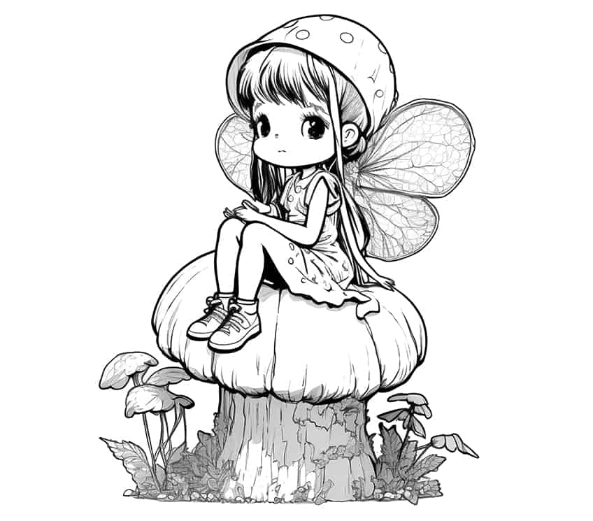 fairy sitting on mushroom coloring page