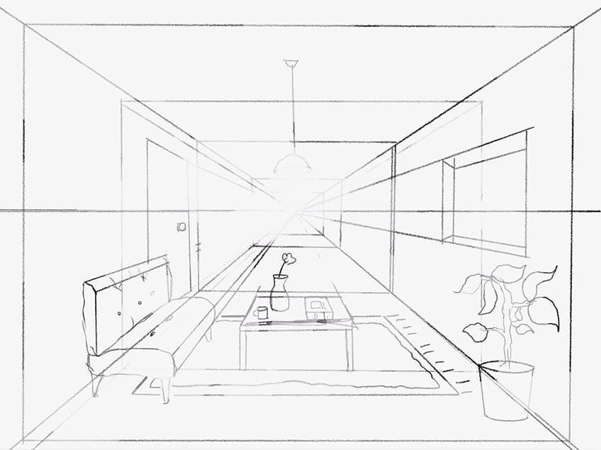 The Helpful Art Teacher Draw a Surrealistic Room in One Point Perspective