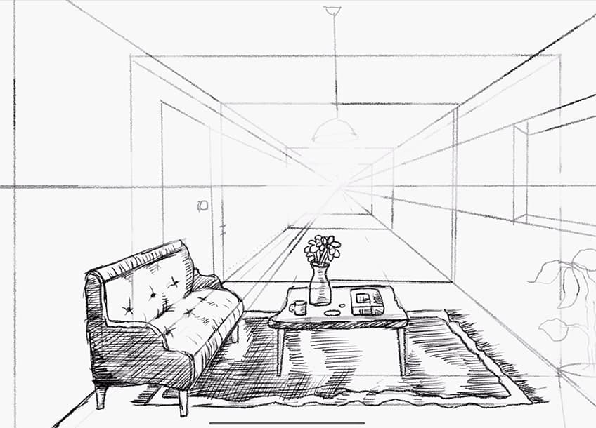 How to Draw a Room in 1-Point Perspective for Beginners 