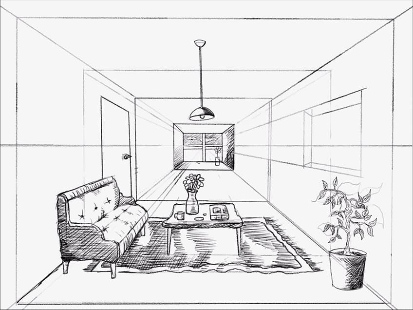 One Point Perspective Drawings – William Woods Interior Design