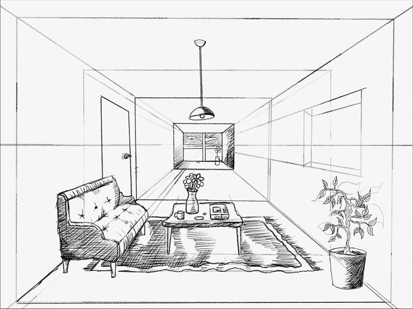 How to Draw a Room in 1-Point Perspective for Beginners 