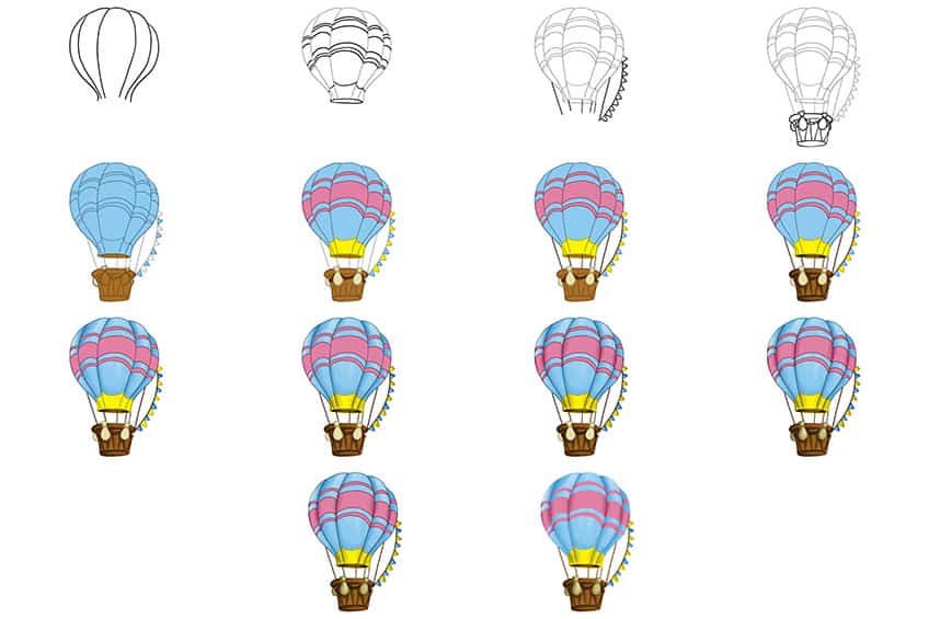 How to Draw a Hot Air Balloon - A Colorful Air Balloon Drawing