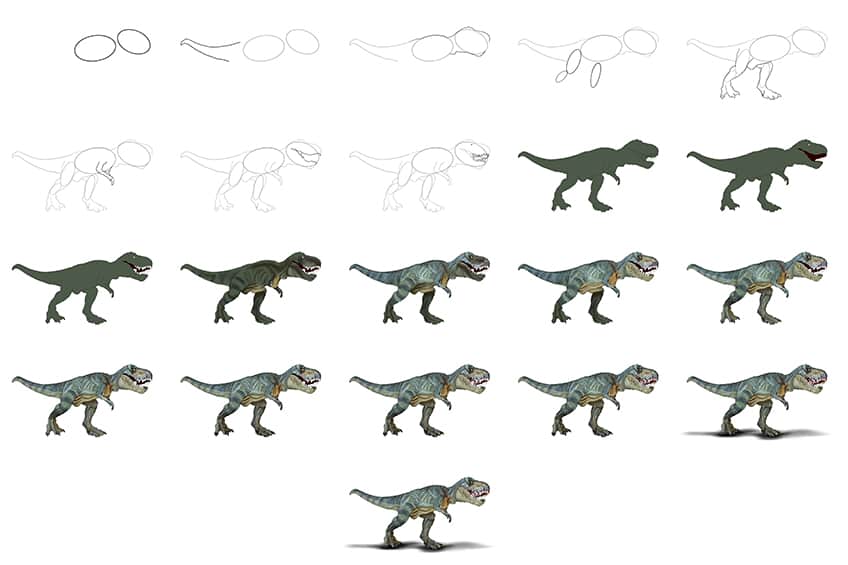 T-Rex Drawing Collage